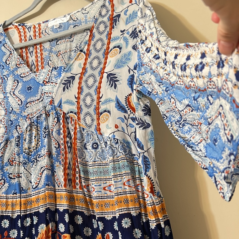 Floral Patchwork Blouse - Blue and Orange - Picture 2 of 9